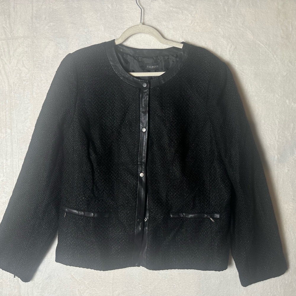 Talbots NWT Size 19 Textured Women's Blazer Jacket with‎ Faux Leather Trim